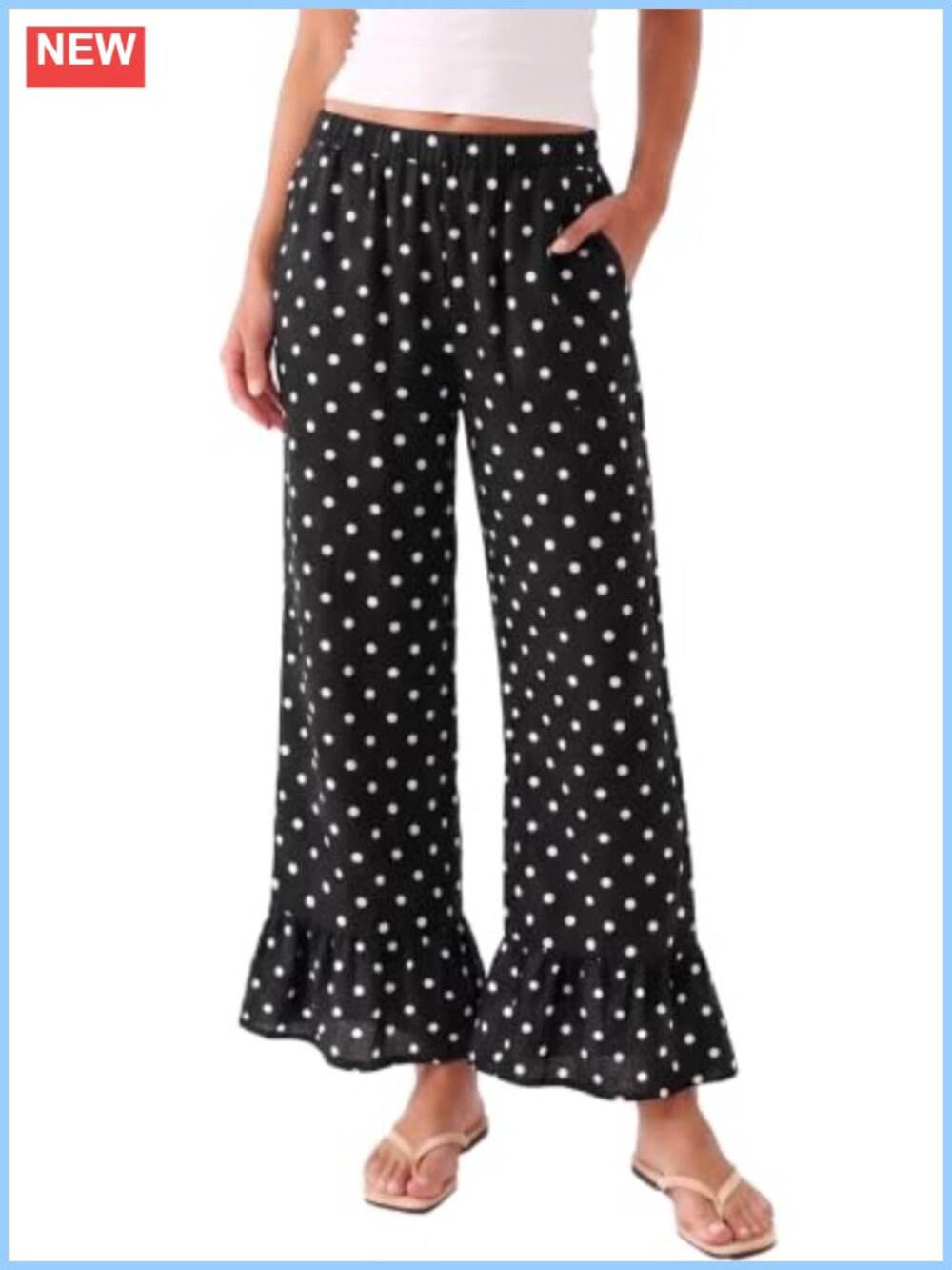 Womens Ruffle Hem Wide Leg Palazzo Pants High Waisted Flowy Trouser